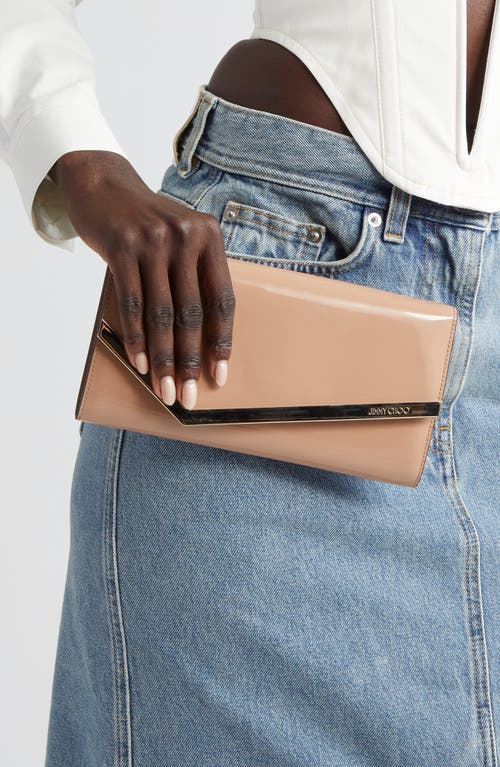 Jimmy Choo Emmie Leather Clutch Bag In Ballet Pink/light Gold