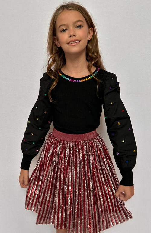 Lola + The Boys Candy Cane Sequin Striped Skirt In Red