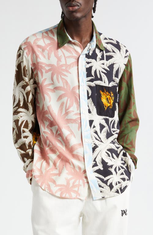 Palm Angels Burning Monogram Print Button-Up Shirt Pink Multi at Nordstrom, Us