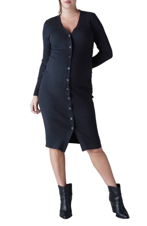 Ingrid & Isabel Rib Button-Up Long Sleeve Maternity Sweater Dress Black Onyx at Nordstrom,