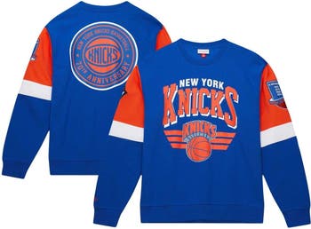 Mitchell & Ness /orange New York Knicks Hardwood Classics Colorblock 2.0  Pullover Sweatshirt At Nordstrom in Blue