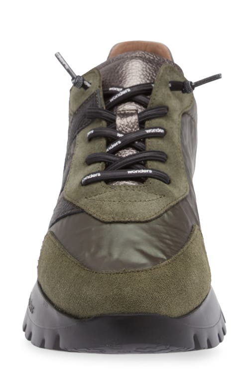 Wonders Oslo Khaki Metallic Suede & Nylon Trainers In Khaki Black Lead Combo