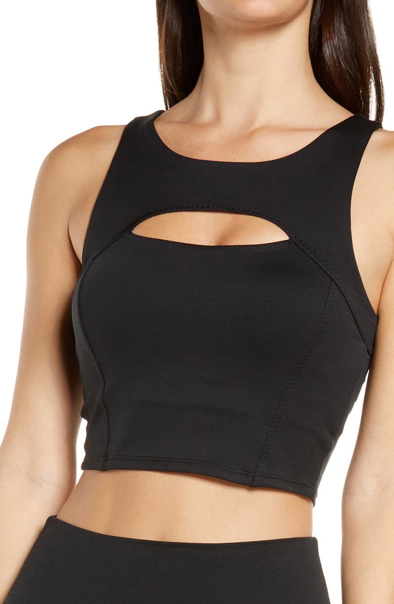 ZELLA Renew Cutout Longline Sports Bra, Main, color, BLACK