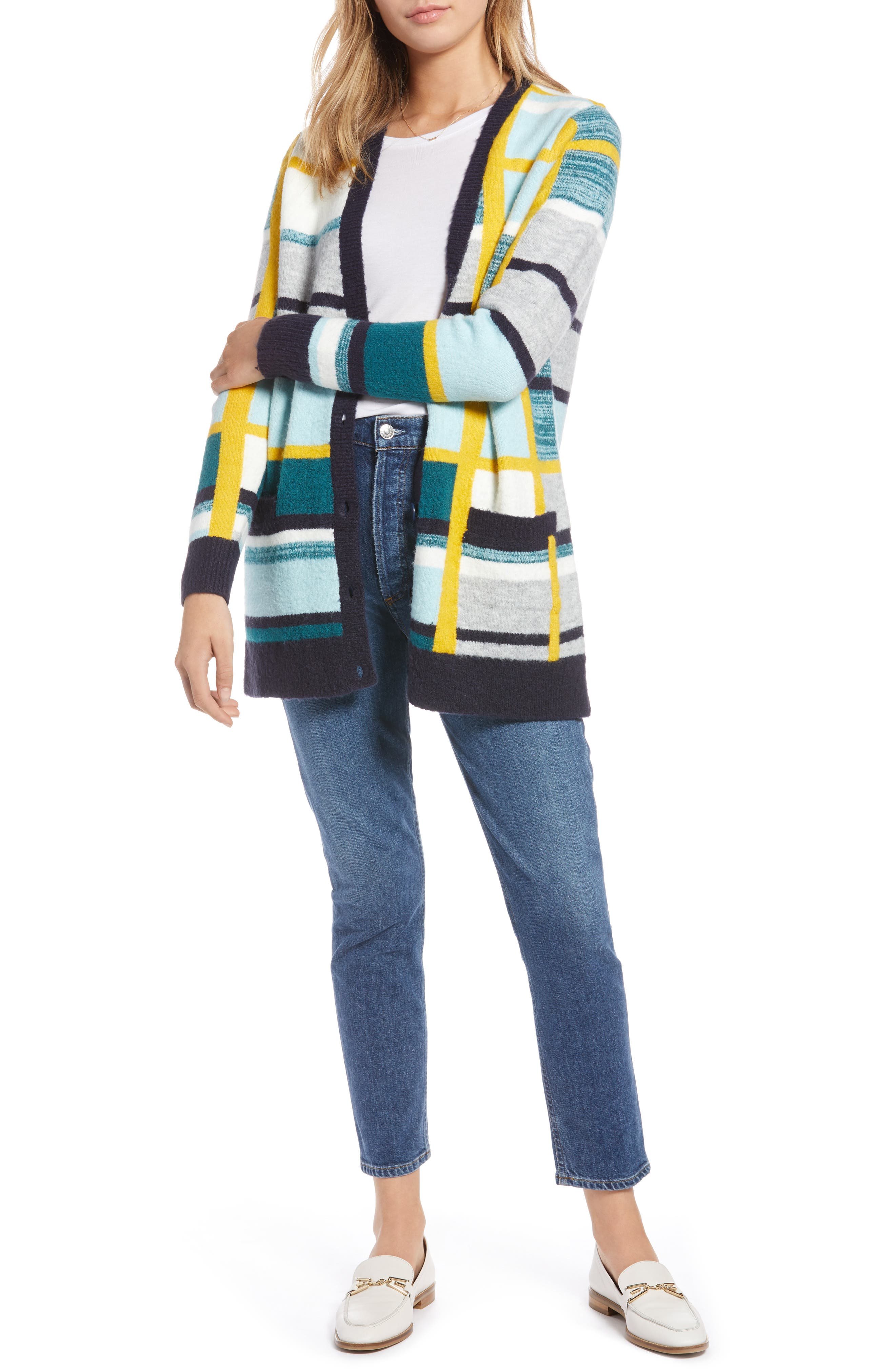 plaid button front cardigan