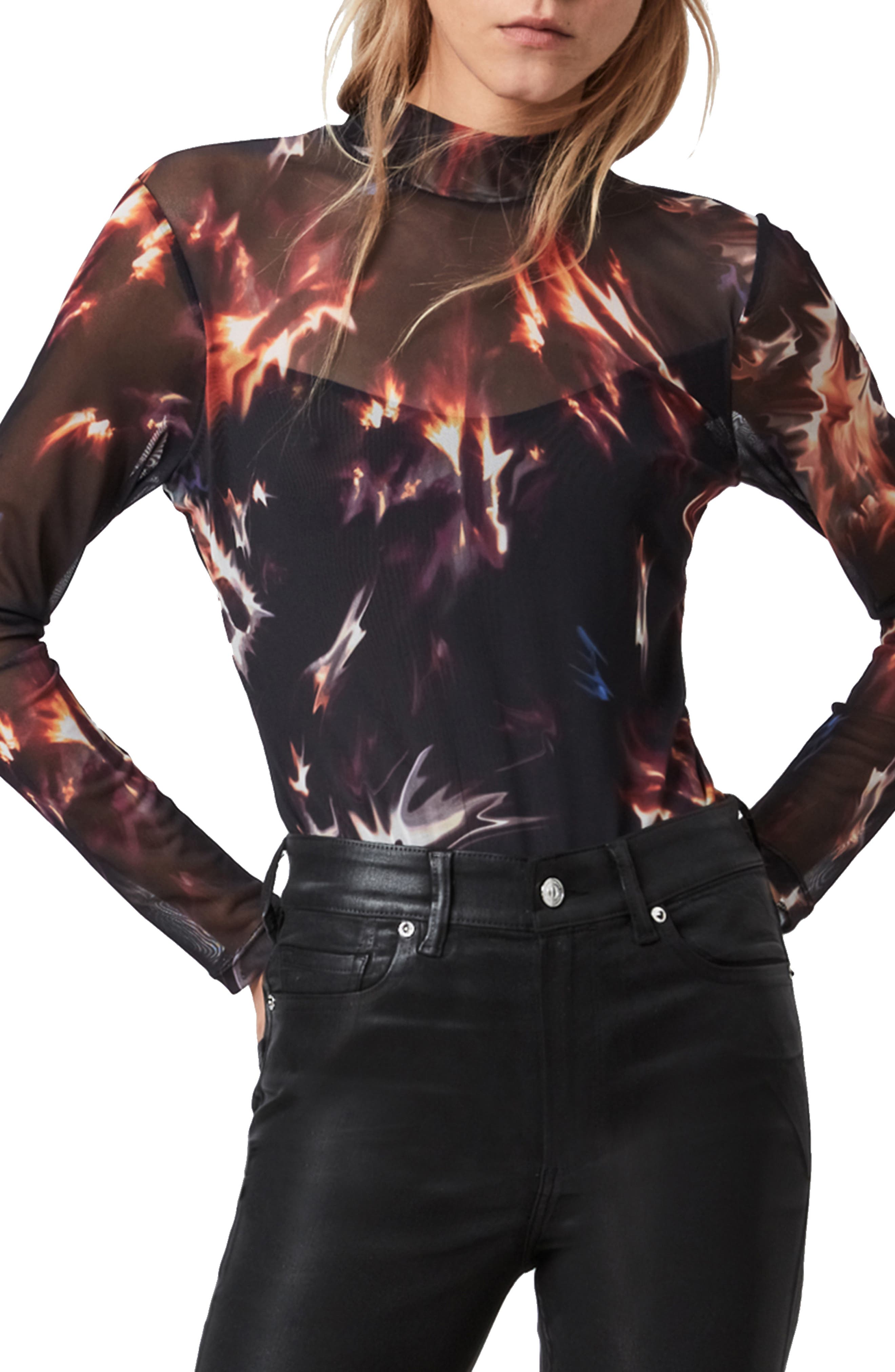 ALLSAINTS ELIA FLAMES MOCK NECK BODYSUIT,5059270552431