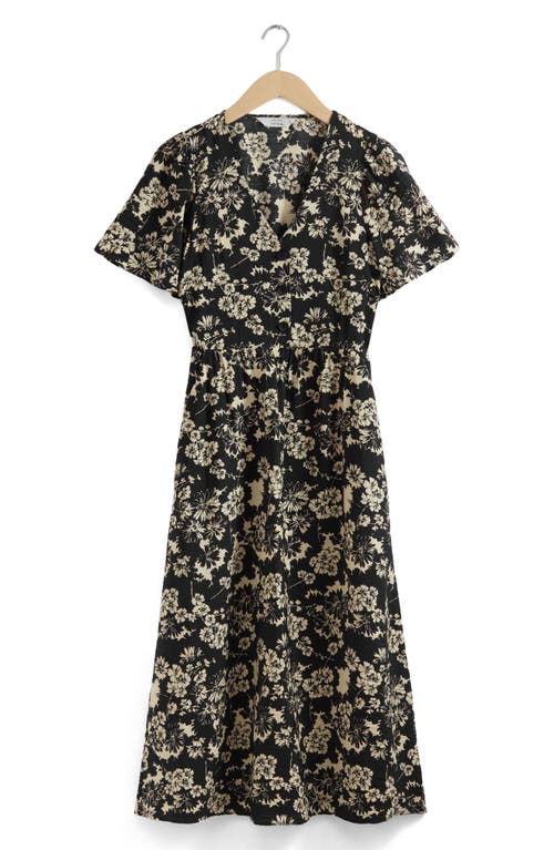 Shop & Other Stories Floral Print A-line Midi Dress In Harper Aop Black Base