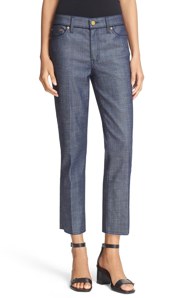 Tory Burch 'Cayden' Piped Fray Hem Crop Jeans | Nordstrom