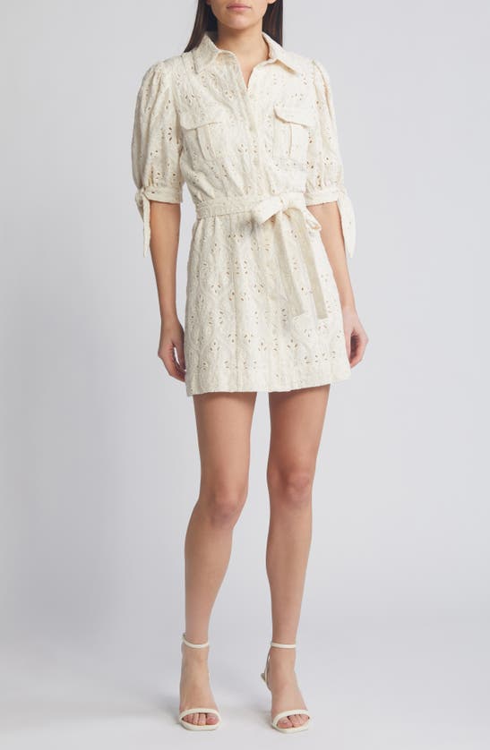 Shop En Saison Cordelia Cotton Eyelet Short Sleeve Mini Shirtdress In Natural