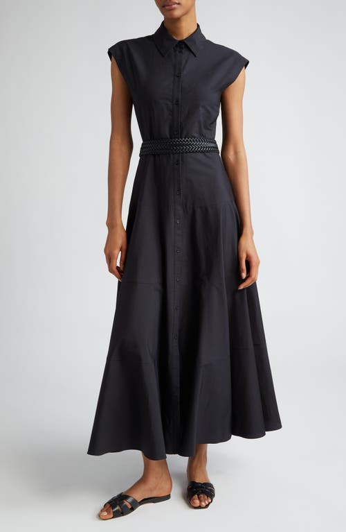 Ampex Cap Sleeve Belted Maxi Shirtdress in Black