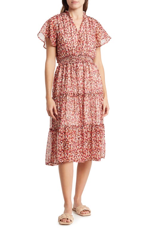 Melrose and Market Tiered Midi Dress in Pink Multi Scatter Dot