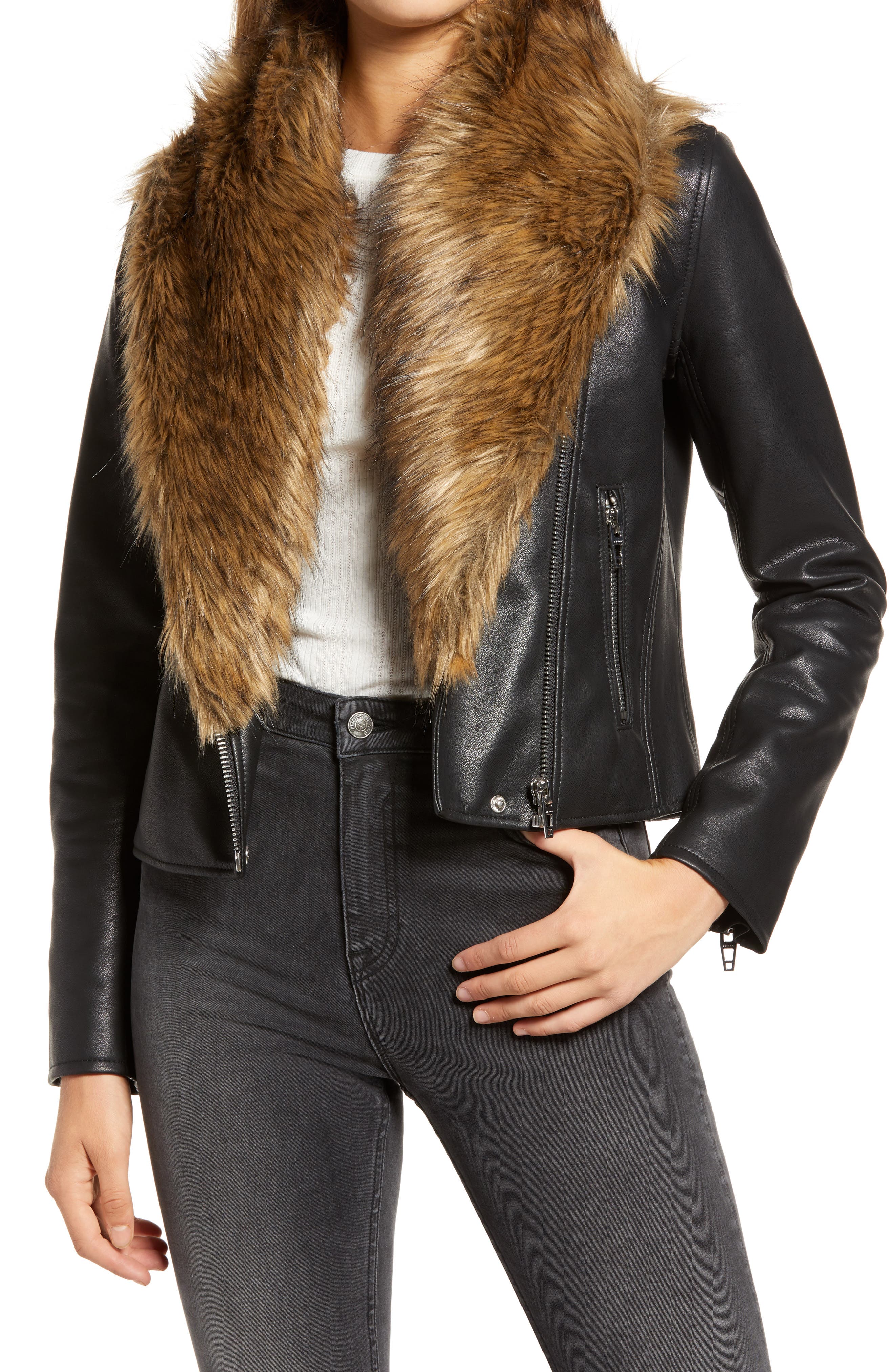 fur trim moto jacket