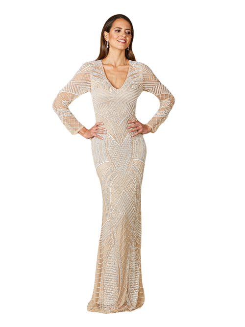 Lara New York Haley Beaded Dress Nude/ivory Bridal In Ivory