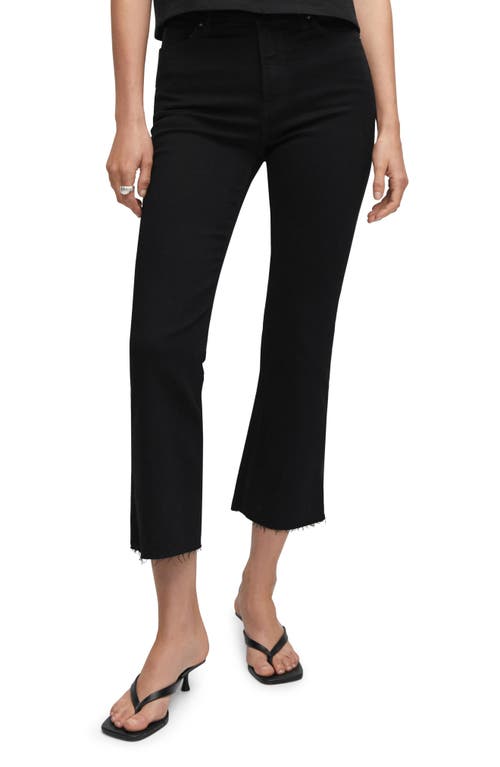 MANGO Raw Hem Crop Flare Jeans Black Denim at Nordstrom,