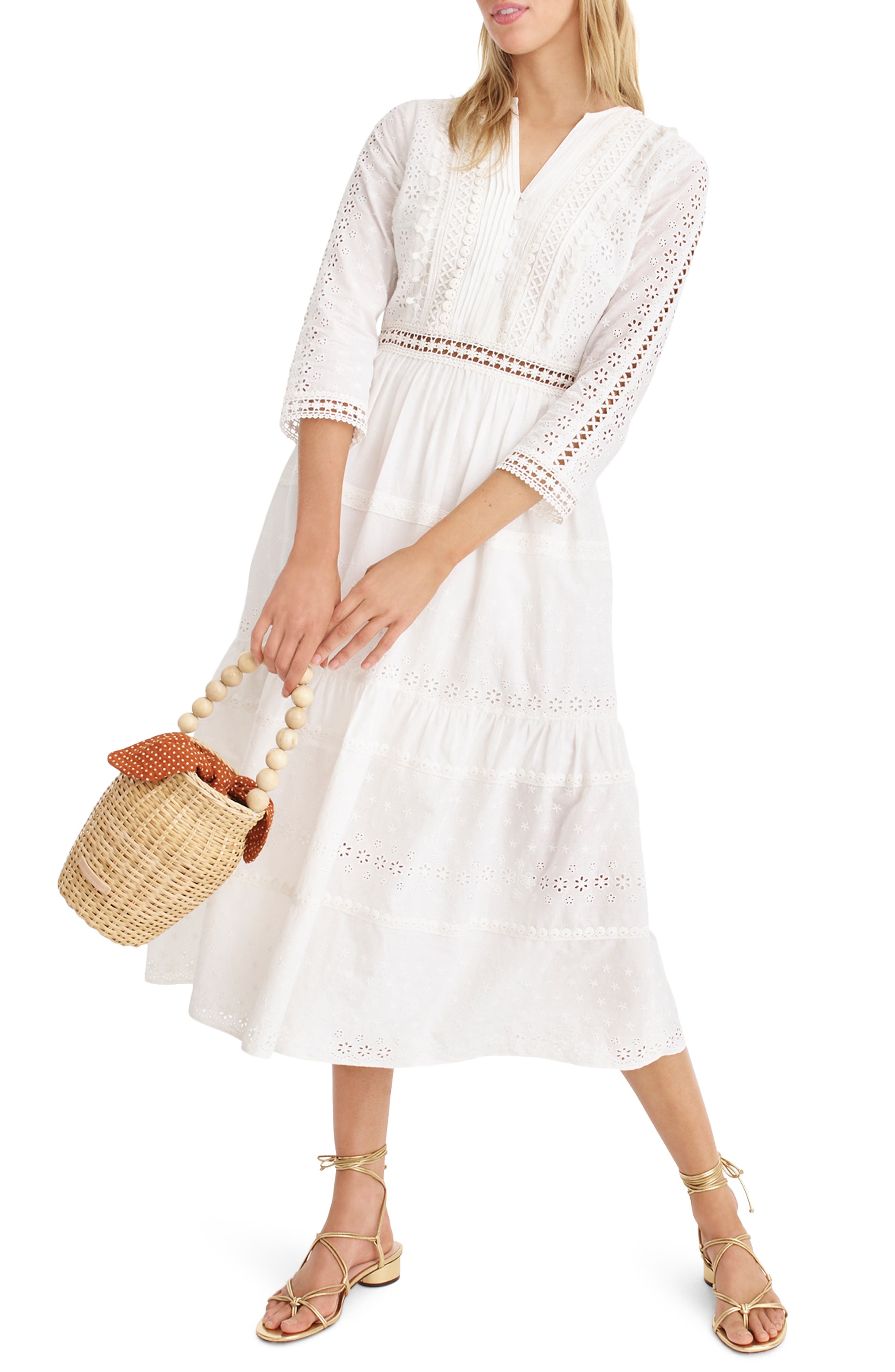 J.crew Tiered Eyelet Prairie Dress, White