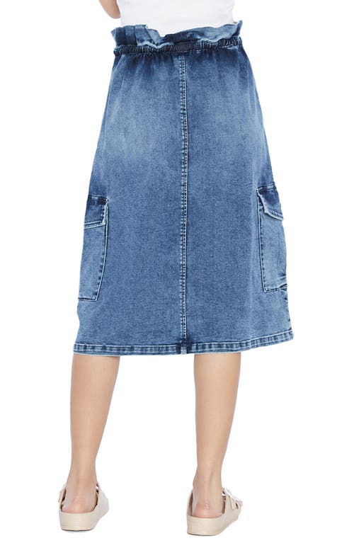 Wash Lab Denim Paperbag Denim Midi Skirt In Washed Denim Light