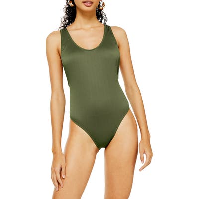 Topshop Ribbed Scoop Neck One Piece Swimsuit, US (fits like 10-12) - Green