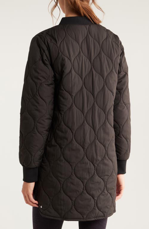 Zella Longline Onion Quilted Bomber Jacket In Black
