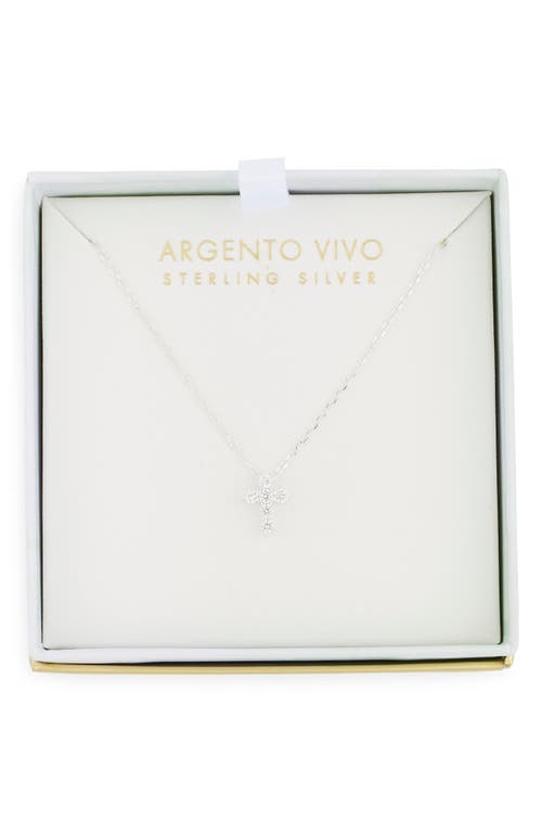 Argento Vivo Sterling Silver Cubic Zirconia Cross Pendant Necklace In Silver