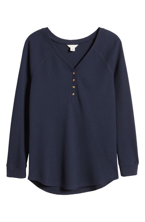 Shop Caslonr Caslon(r) Waffle Knit Cotton Blend Henley Top In Navy Blazer