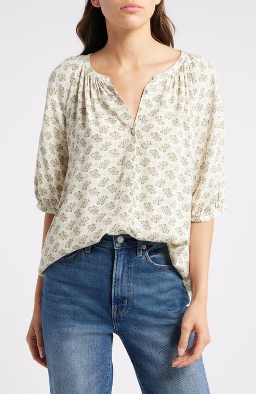 Shop Treasure & Bond Gathered Flowy Top In Ivory/olive Tiled Floral