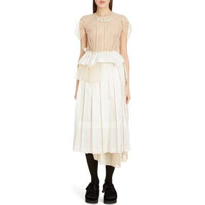 Simone Rocha Deconstructed Pleated Taffeta Midi Dress, US / 8 UK - Ivory