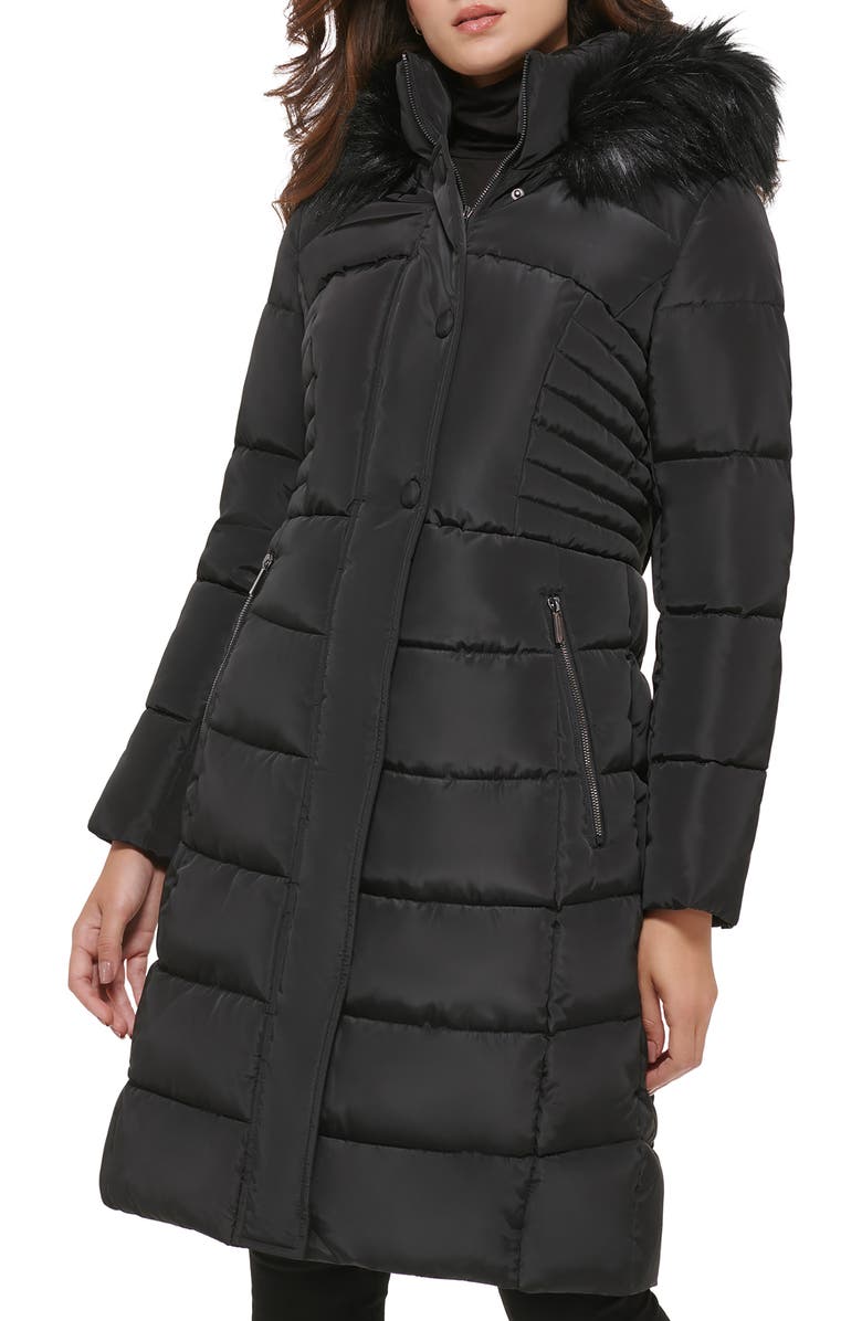 Kenneth Cole New York Memory Faux Fur Trim Hooded Puffer Coat 