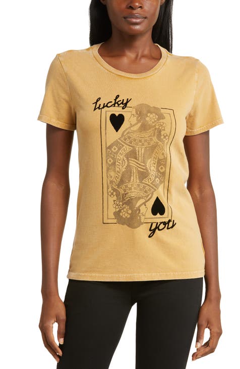 Lucky Brand V-neck Boho Buddha Embroidered T Shirt Yellow Womens