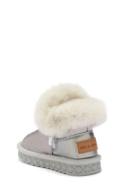 Doe A Dear Kids' Faux Fur Trim Glitter Boot In Silver