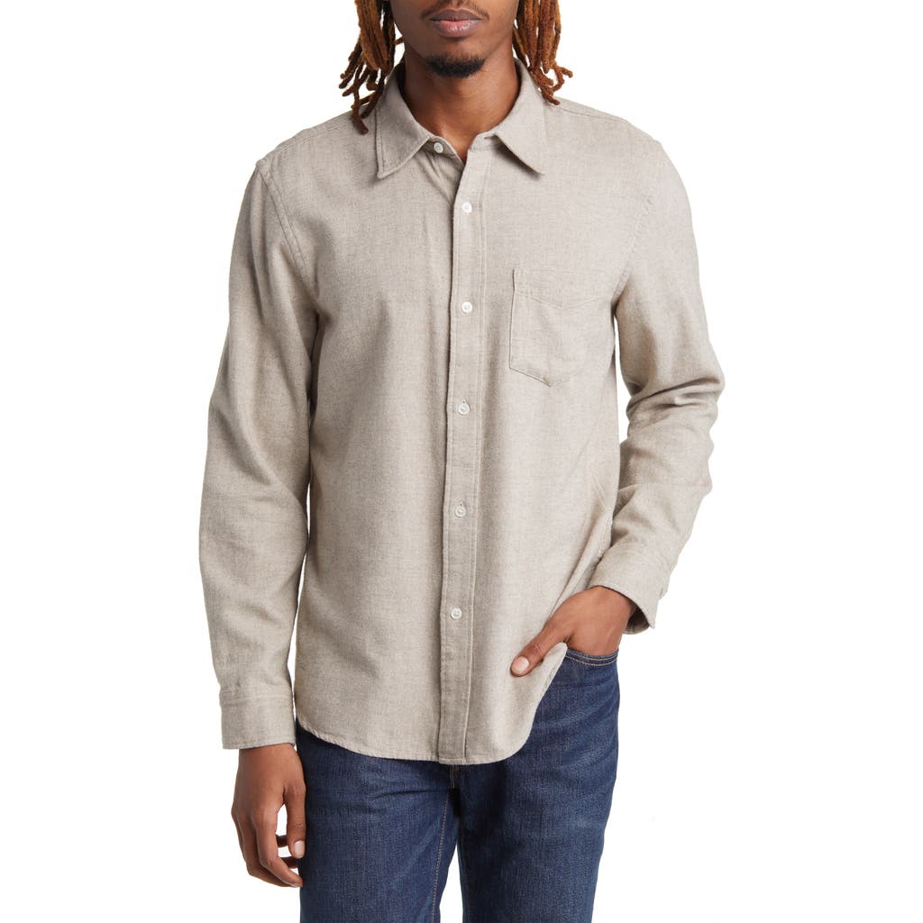 Buck Mason Pacific Twill One Pocket Button-up Shirt In Natural/heather Grey