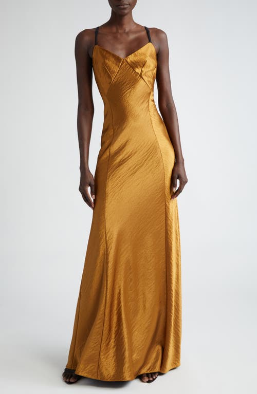 Hammered Satin Gown in Burnished Gold