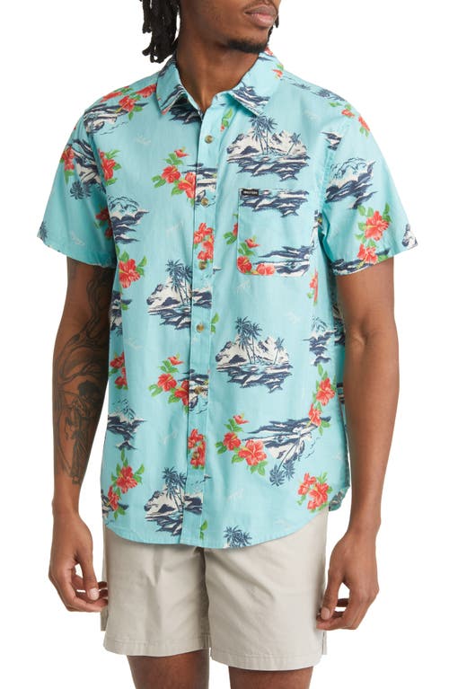Brixton Charter Short Sleeve Button-Up Shirt in Canal Blue/Paradise