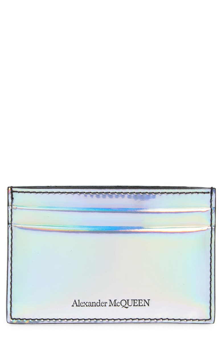 ALEXANDER MCQUEEN Holographic Card Case, Main, color, SILVER