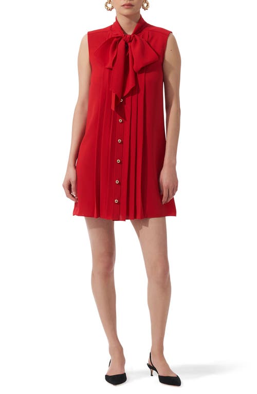 Carolina Herrera Pleat Front Tie Neck Minidress Lacquer Red at Nordstrom,