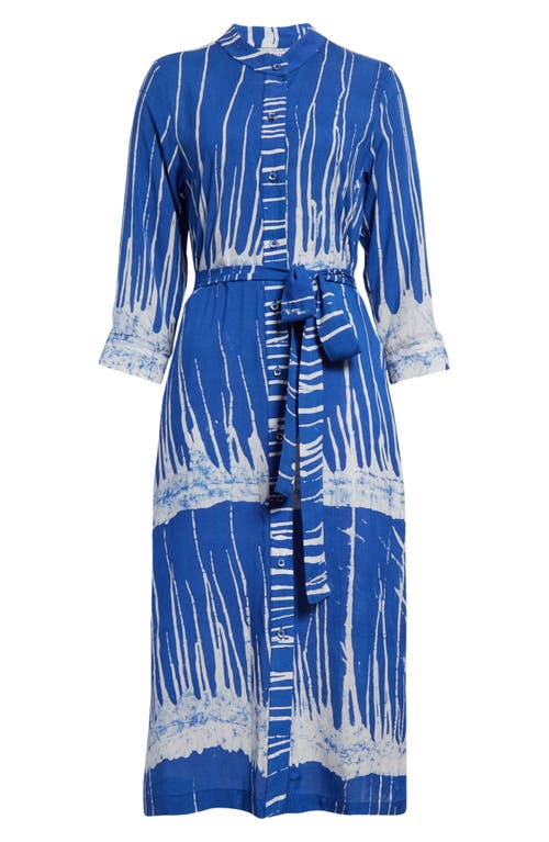 Shop Busayo Kola Tie Belt Three-quarter Sleeve Shirtdress In Blue Multi