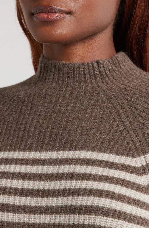 Shop Wyeth Laura Stripe Wool & Cashmere Funnel Neck Sweater In Coco/oatmeal