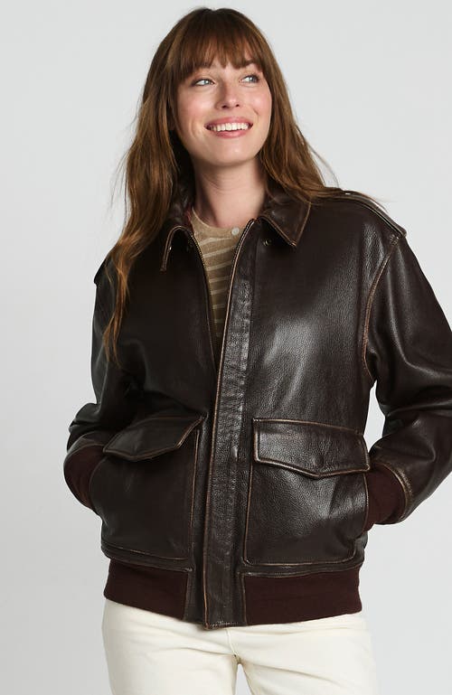 Shop Lands' End Willis And Geiger Leather Bomber Jacket In Brown