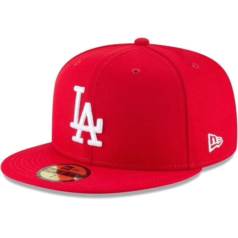 New Era Red Los Angeles Dodgers White Logo 59fifty Fitted Hat In Red