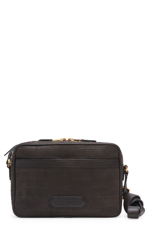 TOM FORD Small Croc Embossed Nubuck Messenger Bag in Fango at Nordstrom