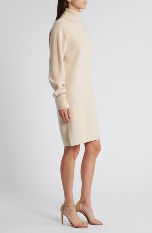 Shop Hugo Boss Boss Felindale Turtleneck Long Sleeve Wool & Cashmere Sweater Dress In Bisque