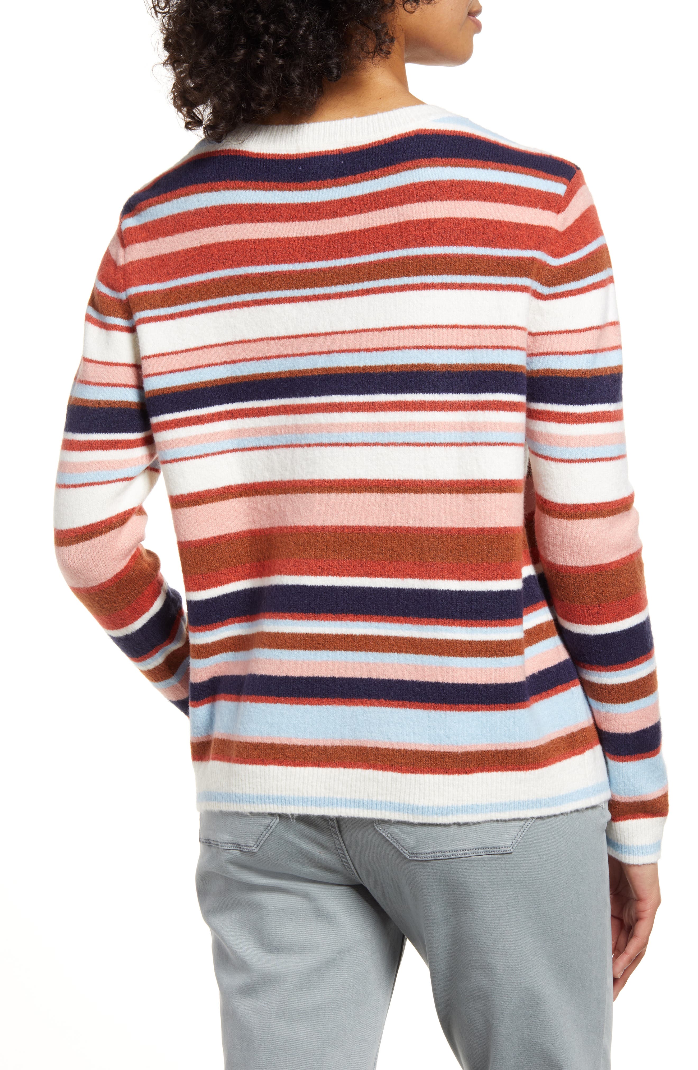 Caslon Cozy Crewneck Sweater in Rust- Navy Pink Lucy Stripe at Nordstrom, Size X-Small