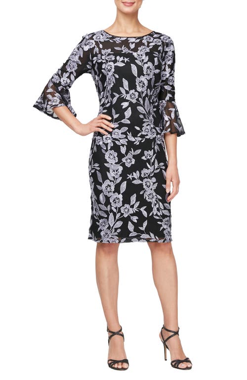 Shop Alex Evenings Floral Embroidered Cocktail Dress In Black/lavender