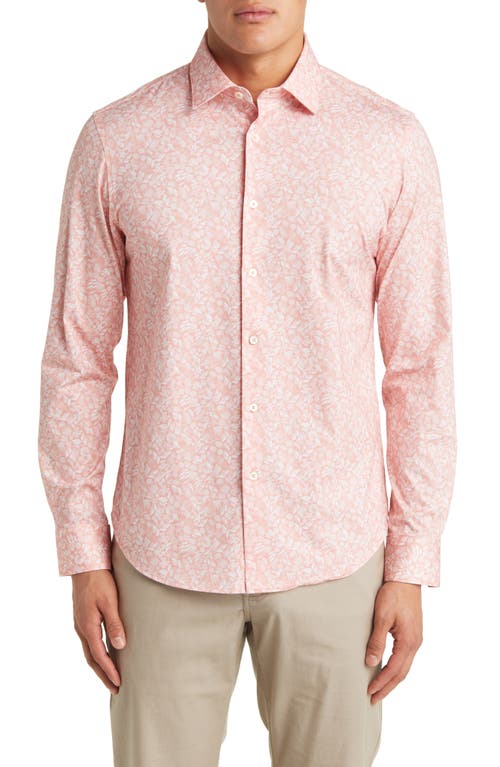 Bugatchi James OoohCotton Fish Print Button-Up Shirt Salmon at Nordstrom,