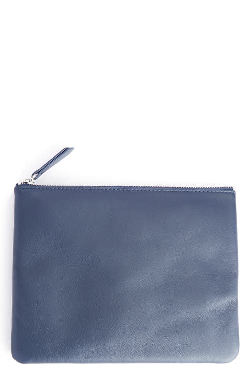 Personalized Leather Travel Pouch in Navy Blue- Silver Foil