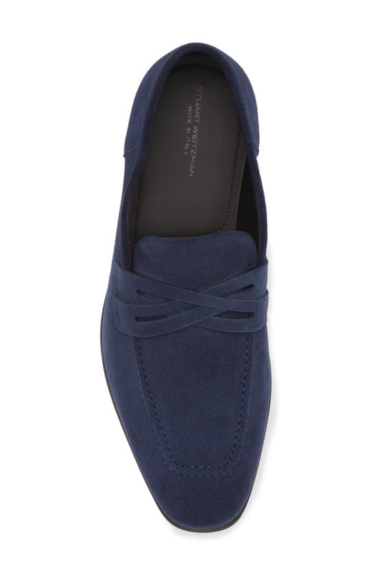 Stuart Weitzman Men's Simon Suede Crisscross Penny Loafers In Blue.