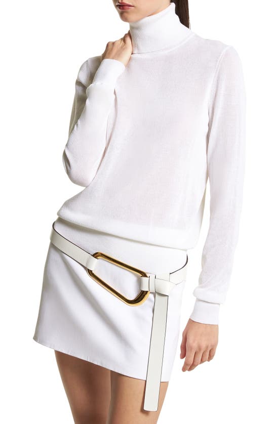 Michael Kors Joan Turtleneck Tulle Knit Sweater In White | ModeSens