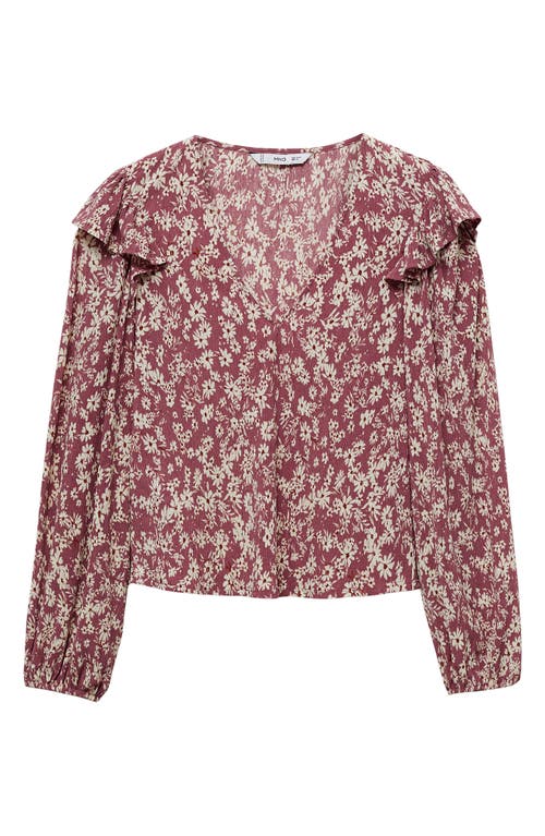 Mango Ruffles Printed Blouse Pink In Pink