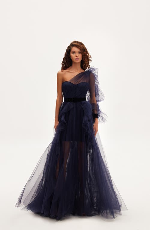 Shop Milla Royal Navy Tulle Gown With Detachable Sleeve