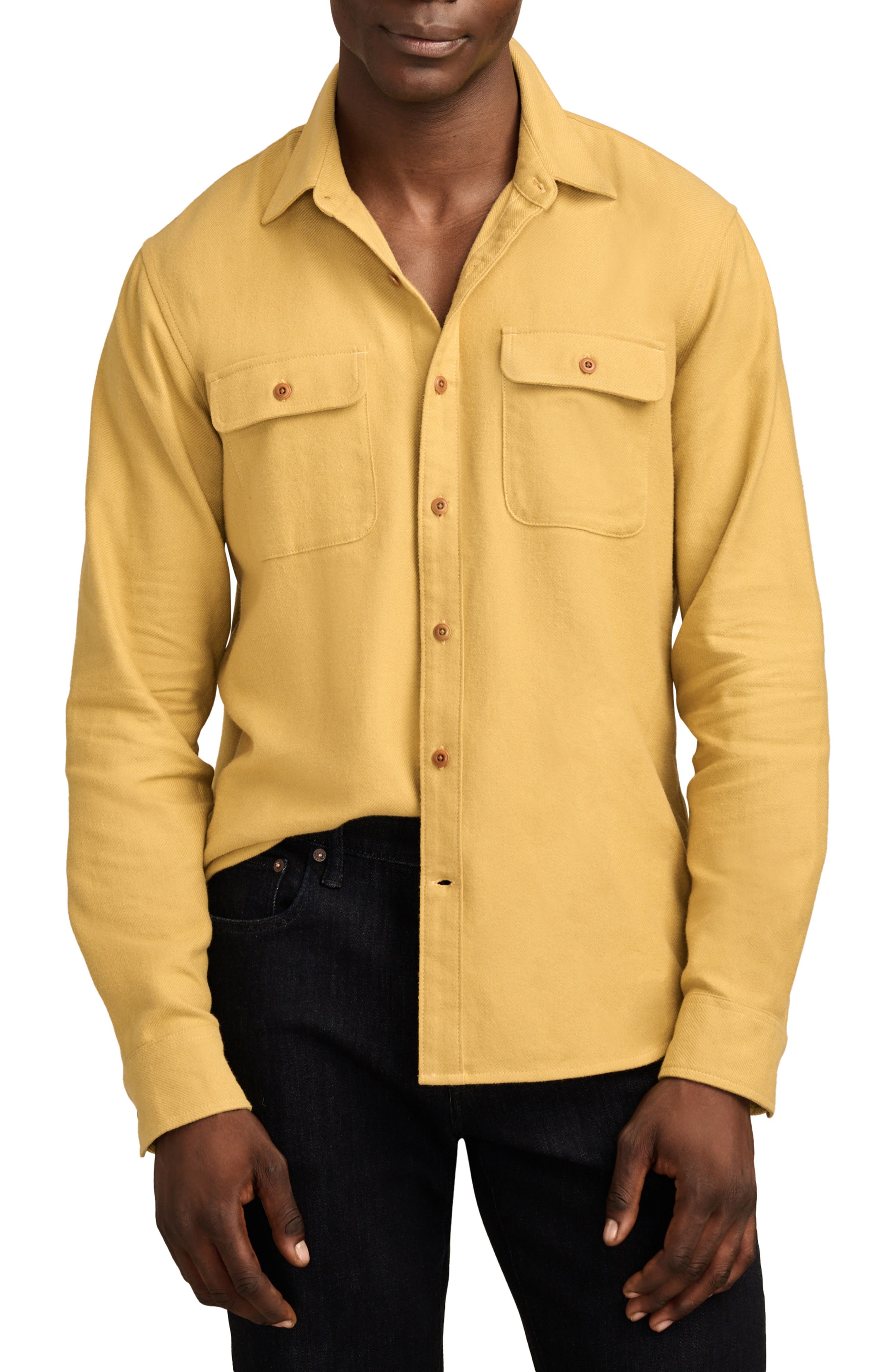 Lucky Brand Sof Cloud Flannel Button-Up Shirt in Antique Gold 