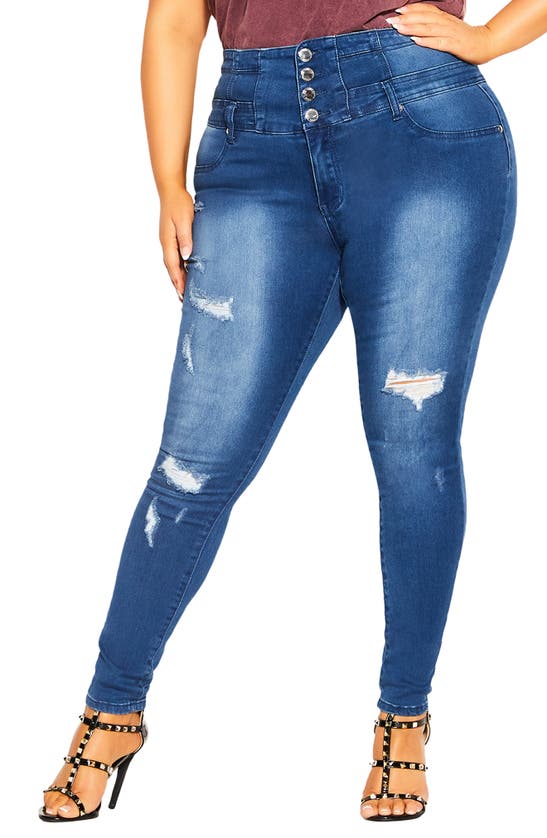 City Chic Asha Ripped Skinny Jeans In Light Denim