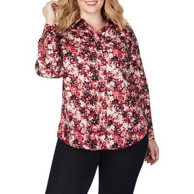 Plus Size Foxcroft Ava Vintage Floral Shirt, Red